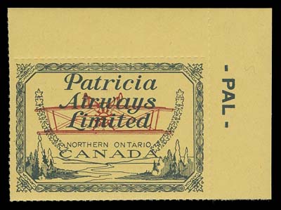 CANADA  CL43a,A superb corner margin mint example of the striking INVERTED AIRPLANE ERROR, intact rouletting on all sides, "-PAL-" imprint at right. A striking and desirable error, VF NH
