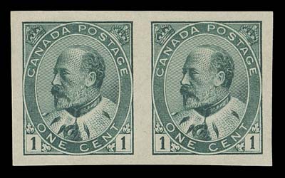 CANADA  89a,A lovely imperforate pair in choice quality, surrounded by large  even margins, displaying rich colour on fresh paper, ungummed as  issued, XF