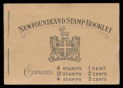 NEWFOUNDLAND  BK3,Complete booklet with buff covers in choice condition, contains all five panes line perf 14 - 1c grey black, 2c green Die I (3) and 3c orange brown, all well centered and fresh mint NH, with all advertising interleaves. Covers are clean and unmarked, VF