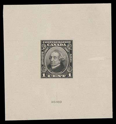 CANADA  141-145,An exceedingly rare set of five large die proofs, printed in olive black directly to card (0.0085" thick), each with the respective die number below stamp design. A wonderful set which would certainly quick-start a gold-medal collection of this popular commemorative issue, VF-XF