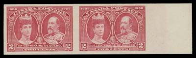 CANADA  98a,A selected mint imperforate pair with sheet margin at right, in unusually pristine condition which is quite remarkable considering only 50 pairs with gum were issued, a beautiful pair, VF+ NH; 2019 Greene Foundation cert.