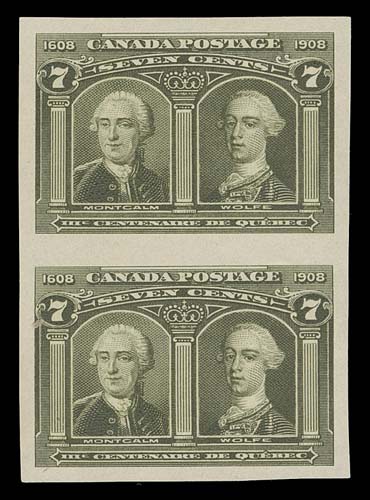 CANADA  100i,A superb imperforate pair in the distinctive deeper shade associated with the so-called first printing, full even margins and ungummed as issued, XF