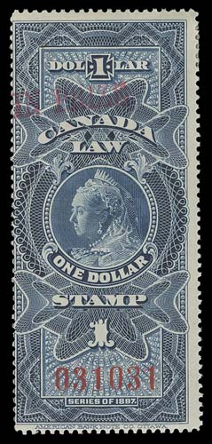 CANADA REVENUES (FEDERAL)  FSC30,Mint and used singles with red serial "031031" and "032679" number respectively, former with tiny hinge thin, latter with single punch cancel, Fine+ (Van Dam cat. $1,900)