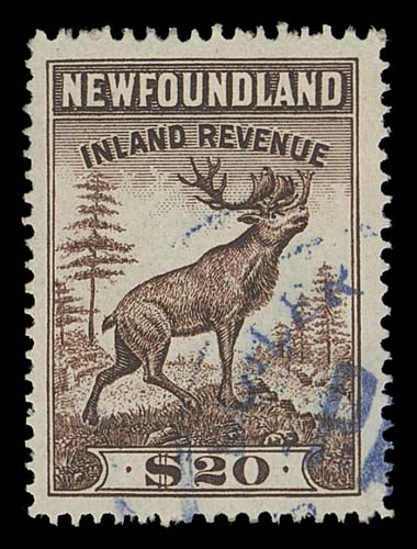 NEWFOUNDLAND REVENUES  NFR33,Well centered used single with large part Boiler Inspector