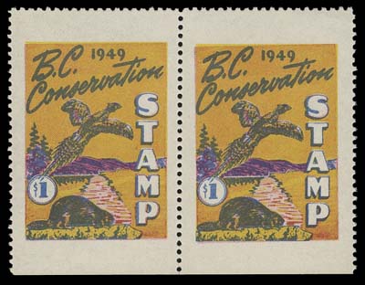 CANADA WILDLIFE STAMPS (PROVINCIAL)  BDC4,A choice mint pair with natural straight edge at foot, VF NH (Van Dam cat. $1,500)