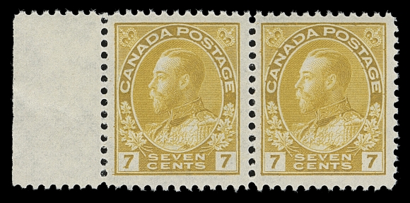 CANADA  113a, 113iii,Mint pair with margin at left, Retouched Vertical Line in upper right spandrel on left stamp, right stamp normal, bright colour, choice VF NH