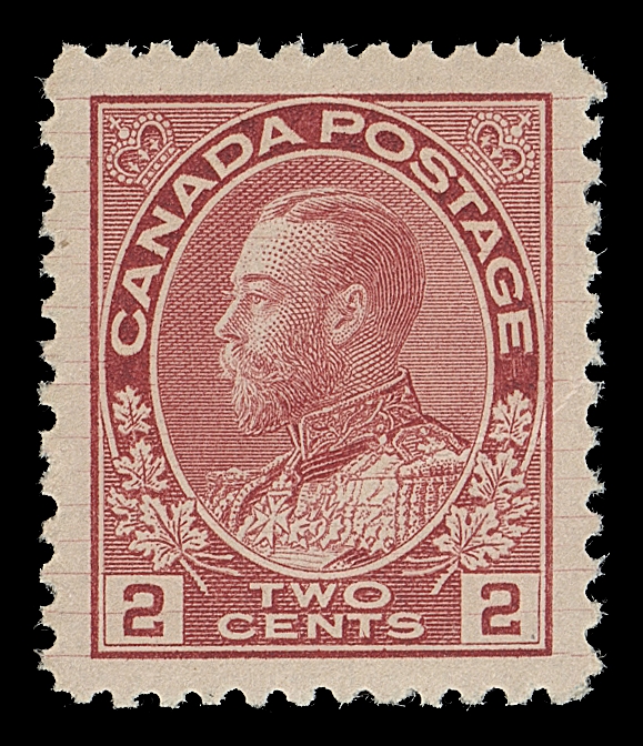 CANADA  106ix,An extraordinary mint single, precisely centered with spectacular margins, printed in a distinctive warm shade and showing prominent "Hairlines" on both sides and within the design, full immaculate original gum. Very scarce in such superb quality, XF NH GEM