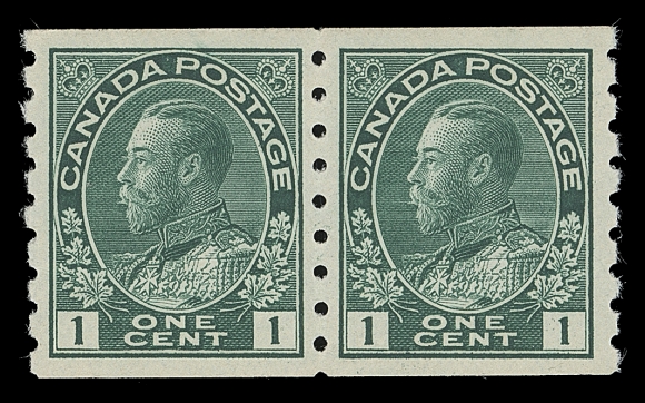 CANADA  125ii,An extremely well centered mint coil pair in a distinctive early shade, pristine original gum; scarce this nice, XF NH