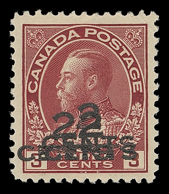 CANADA  140b,A nicely centered mint single of the triple surcharge error; elusive especially in choice condition, VF NH; 1978 PF cert.