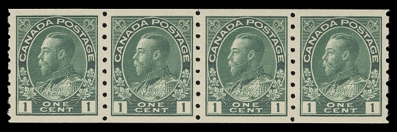 CANADA  125,A post office fresh mint coil strip of four, unusually well centered and in pristine condition, XF NH