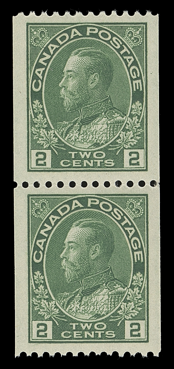 CANADA  133,A superb mint coil pair, very well centered with large margins,  characteristic bright colour associated with this coil stamp, exceptionally nice, XF NH