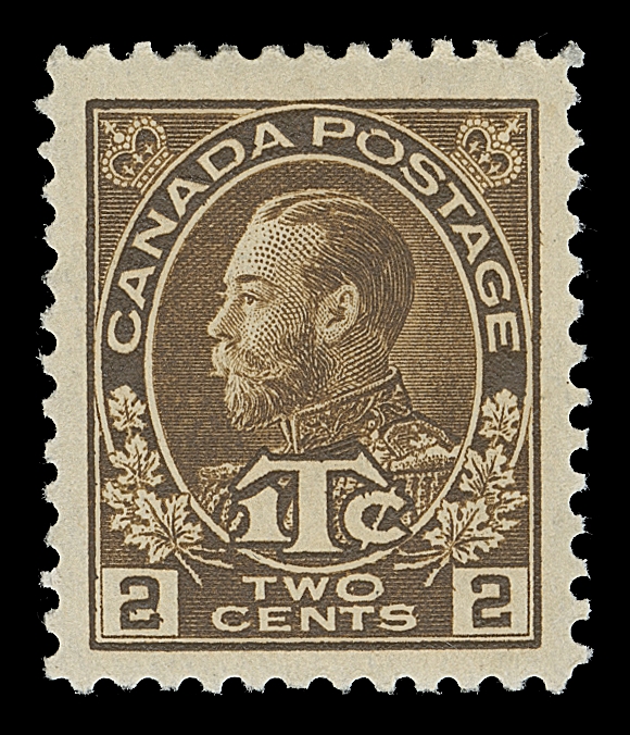 CANADA  MR4a,A fabulous mint example of this key stamp, superior centering and very large margins for a wet printing, characteristic deep colour associated with this elusive die, relatively lightly hinged, XF; 2014 PSAG cert. (Graded 95J)