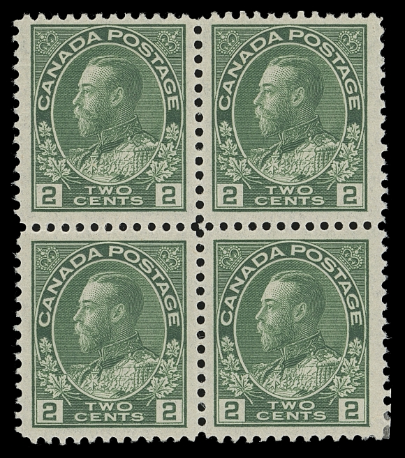 CANADA  107e variety,Mint block on THIN TRANSLUCENT PAPER (design shows through on reverse), different than the listed wet printing thin paper (107a), three stamps are NH, VF