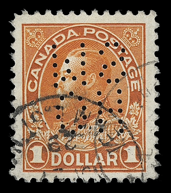 CANADA  OA104-OA122, OA112a,An impressive, "hand-picked" set of 18, various positions, plus a 5c violet on thin paper, all well centered and sound, several with CDS postmarks. A very difficult set to assemble in selected quality, VF (Cat. for normal Pos. A)
