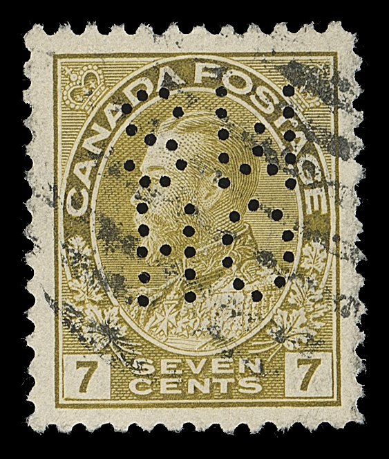 CANADA  OA104-OA122, OA112a,An impressive, "hand-picked" set of 18, various positions, plus a 5c violet on thin paper, all well centered and sound, several with CDS postmarks. A very difficult set to assemble in selected quality, VF (Cat. for normal Pos. A)
