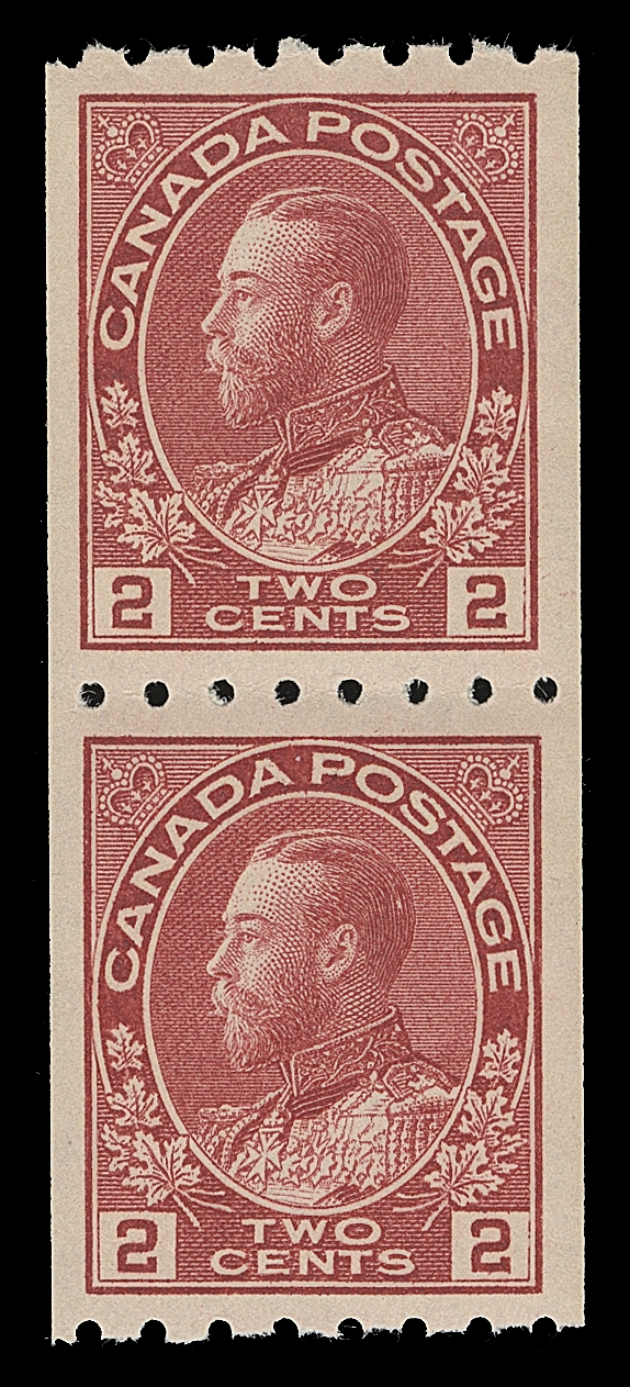 CANADA  123-124,Set of two mint coil pairs in selected quality, both unusually well centered with intact perforations and full pristine original gum. A beautiful set nearly impossible to improve upon, XF NH