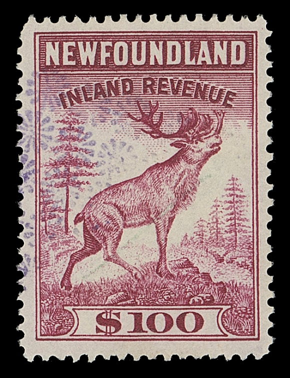NEWFOUNDLAND REVENUES  NFR35,A nicely centered and fresh used single, light "floral" pattern handstamp cancellation, VF (Van Dam cat. $550)