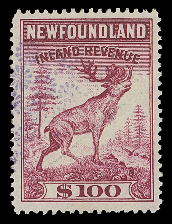 NEWFOUNDLAND REVENUES NFR35,A nicely centered and fresh used single, light "floral" pattern handstamp cancellation, VF (Van Dam cat. $550)