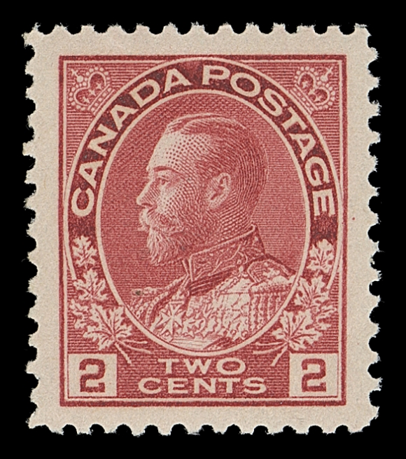 CANADA  106iv,An exceptionally well centered mint single with huge boardwalk margins, post office fresh colour and printed in a very distinctive shade among the myriad others found on this particular stamp, trivial corner bend. A much scarcer shade than catalogue value indicates, VF+ NH JUMBO; clear 2007 PF cert.