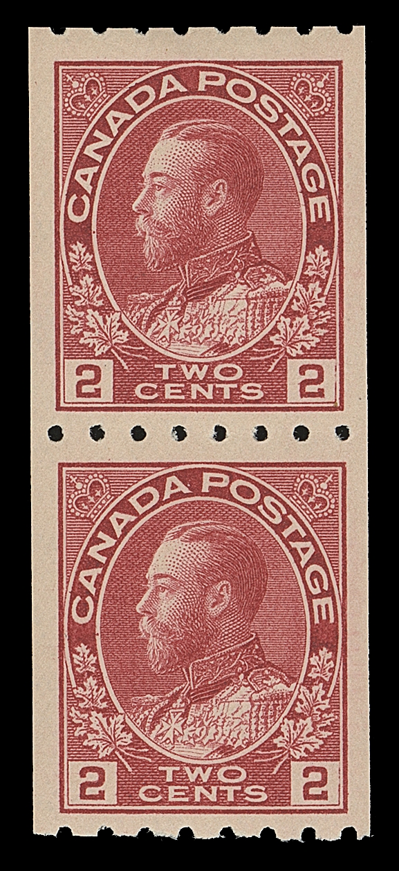 CANADA  124,A brilliant, well centered mint coil pair, unusually choice with full unblemished original gum, XF NH