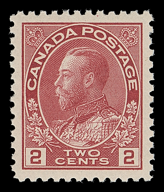 CANADA 106c,A superb mint example of this appealing early shade, precisely centered with intact perforations, as fresh as the day it was printed, XF NH; 2020 PSE cert. (Graded XF-Superb 95)
This elusive shade is often mistaken for the pink colour.