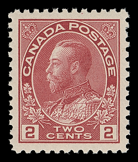 CANADA  106c,A superb mint example of this appealing early shade, precisely centered with intact perforations, as fresh as the day it was printed, XF NH; 2020 PSE cert. (Graded XF-Superb 95)

This elusive shade is often mistaken for the pink colour.