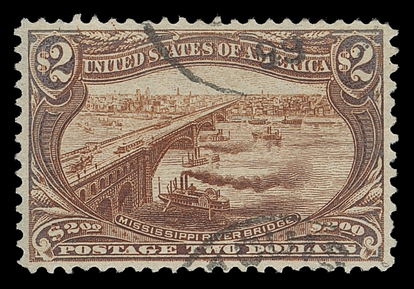 USA  293,The key value used with portions of St. Louis circular datestamps, reperforated at left, nevertheless XF appearing; 2003 PF cert.