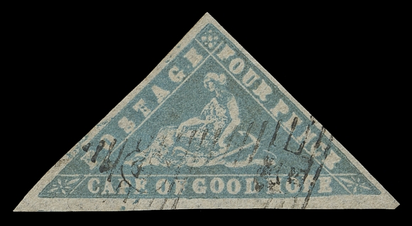CAPE OF GOOD HOPE  9,A marvelous example of this elusive classic stamp, with large margins all around and in flawless condition, light "CGH" triangular grid ideally positioned. A premium stamp seldom seen as such, XF; 1982 BPA cert. (SG 14 £2,250)
