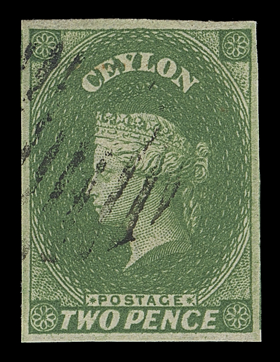 CEYLON  4a,An impressive large margined used example, small portion of adjacent stamps on both sides, great colour on fresh paper, XF GEM (SG 3a £90+)