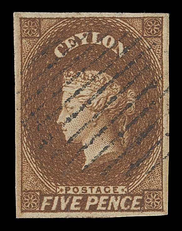 CEYLON  6,An extraordinary used example surrounded by unusually large margins, fabulous colour on pristine paper, ideal light grid cancellation. A superb stamp for the perfectionist, XF GEM (SG 5 £150+)