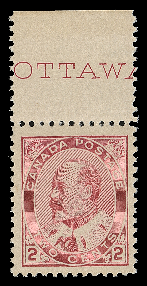 CANADA  90e,A nice mint single of the elusive design type - only found on Plates 1 and 2, bright colour and showing portion of imprint "OTTAWA" in top margin, VF NH