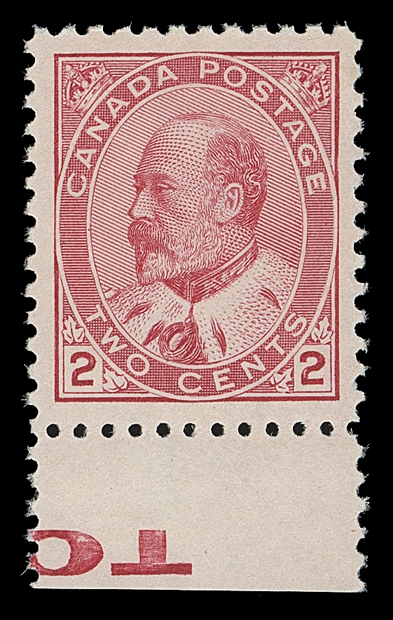 CANADA  90,A post office fresh mint single, well centered and showing portion of "TOP" imprint in lower margin, XF NH; 2016 Greene and 2019 PSE cert. (Graded XF 90J)