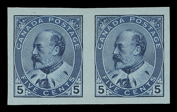 CANADA  89a-93a, 90A,The complete set of imperforate pairs including the elusive 2c Type I design (Plate 1); the 1c is corner marginal. All are choice VF-XF and ungummed as issued