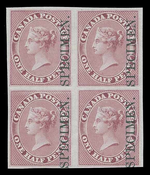 CANADA  8Pi,Plate proof block of four on india paper,vertical SPECIMEN in green, VF