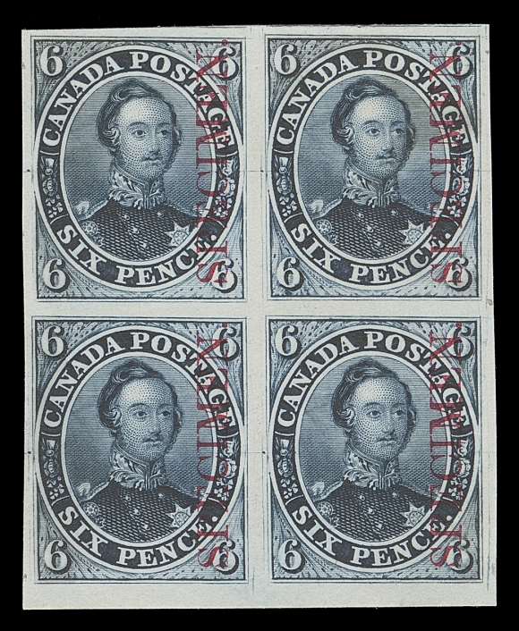CANADA  2TCxi,Trial colour plate proof block of four with lower sheet margin, printed in grey blue with vertical SPECIMEN overprint in carmine on card mounted india paper, VF