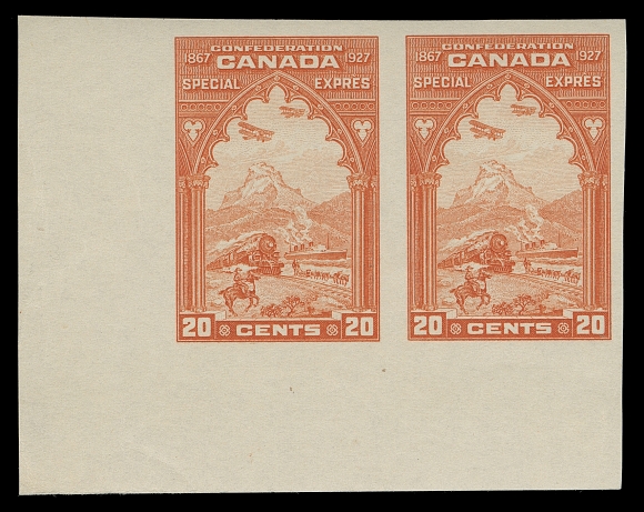 CANADA  E3a, b, c,The set of three pairs; a corner margin imperforate pair, a pair imperforate vertically and a pair imperforate horizontally, all VF NH mint
