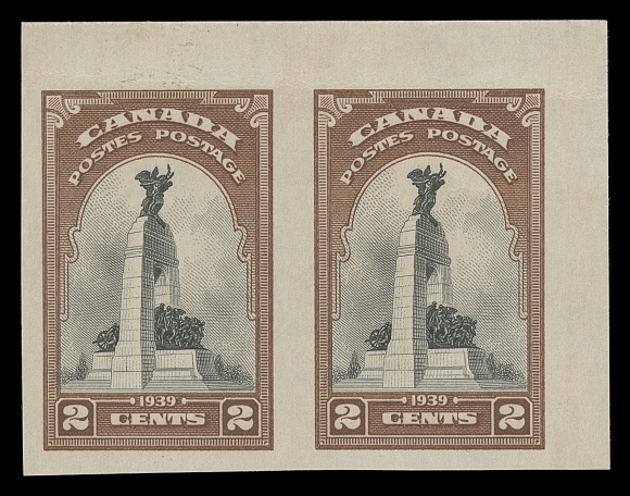 CANADA  246a-248a,The set of three mint imperforate pairs in horizontal format and corner marginal; 2c gum bend mostly in margin, 3c has tiny natural gum skip, otherwise VF NH (Unitrade cat. $3,150)
