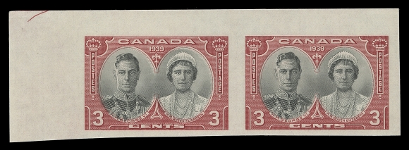 CANADA  246a-248a,The set of three mint imperforate pairs in horizontal format and corner marginal; 2c gum bend mostly in margin, 3c has tiny natural gum skip, otherwise VF NH (Unitrade cat. $3,150)