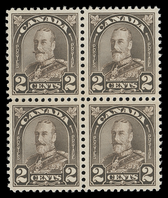CANADA  166i,A precisely centered mint block showing the distinctive "Extended Moustache" variety (Pl. 8 LR, Pos. 65) on top left stamp, XF NH
