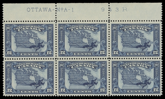 CANADA  145,An unusually choice mint full Plate A1 imprint block of six, VF NH