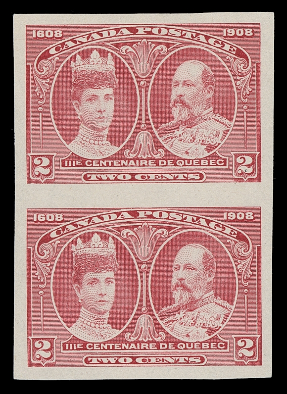 CANADA  96ii-103ii,The complete set of eight imperforate pairs with ample to very large margins, each with rich colour on bright fresh paper, ungummed as issued; difficult to find, VF (Unitrade 96ii-103ii)