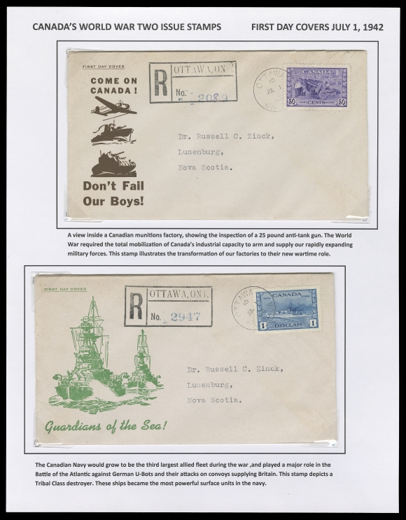 CANADA  249/262,The original set of eleven on cacheted FDC, plus individual FDCs of the 6c airmail, 16c airmail special delivery and 10c special delivery; all on exhibit pages with write-up. A total of ten different cachets shown, all postmarked Ottawa, VF