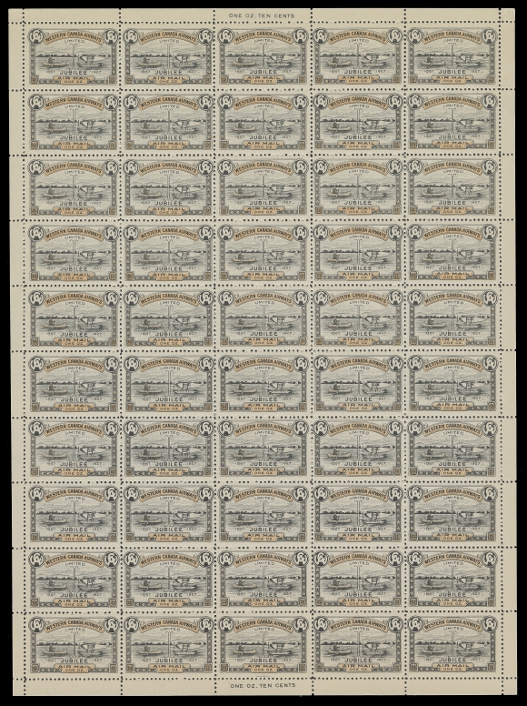 CANADA  CL41,A quite well centered sheet of 50, much nicer than we are accustomed to seeing; a mere 200 sheets were printed, VF NH