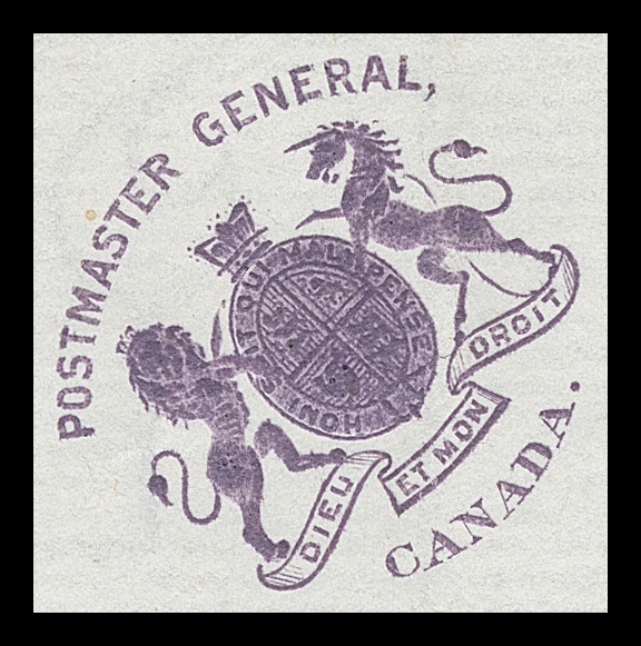 CANADA  Embossed letterhead with Postmaster General "Coat of Arms" Canada in violet at left and albino "Private Secretary