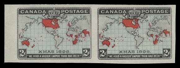 CANADA  86a,Imperforate pair with light blue oceans, sheet margin at left, ungummed as issued, choice, VF+