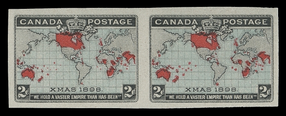 CANADA  86a,A beautiful, large margined imperforate pair with blue green oceans, brilliant fresh colours, ungummed as issued, XF