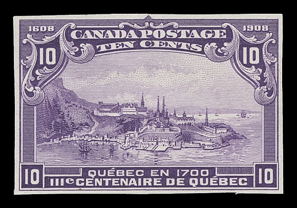 CANADA  96-103,The complete set of eight die proofs (stamp size) on india paper; each with clear margins, at one time displayed in an American Bank Note Company sample book. Some with thinning quite likely from hasty informal removal from one of those aforementioned printing company sample books. Printed in colours with shades noticeably different than other large die proofs or the issued stamps, especially on the 7c, 10c and 20c. A great set that will certainly stand out in anyone
