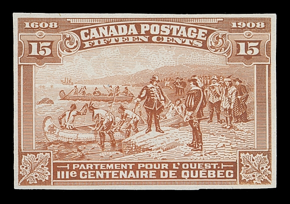 CANADA  96-103,The complete set of eight die proofs (stamp size) on india paper; each with clear margins, at one time displayed in an American Bank Note Company sample book. Some with thinning quite likely from hasty informal removal from one of those aforementioned printing company sample books. Printed in colours with shades noticeably different than other large die proofs or the issued stamps, especially on the 7c, 10c and 20c. A great set that will certainly stand out in anyone