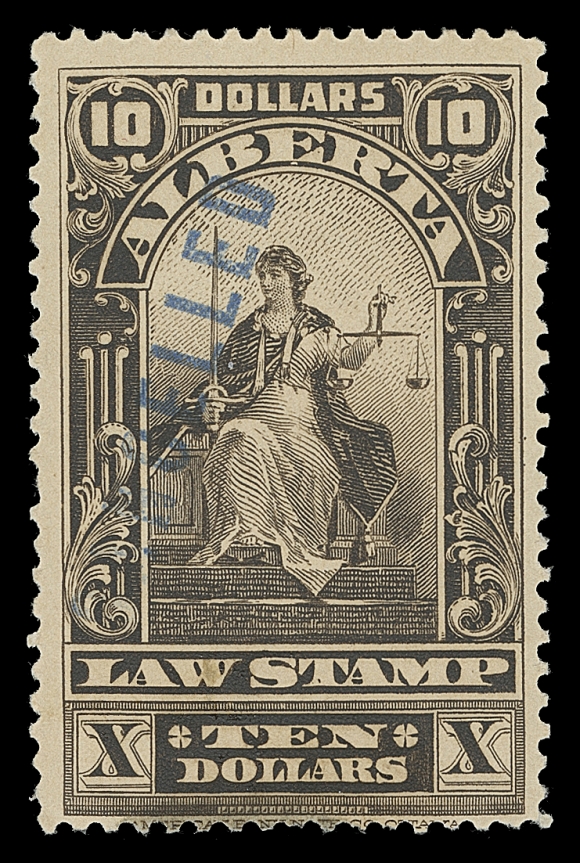 CANADA REVENUES (PROVINCIAL)  AL27/AL39,The complete set of twelve with CANCELLED handstamp in blue ($3 red brown is not known), a few with trivial flaws, a rare set, Fine+ OG / NH (Van Dam unlisted). The offered set here is the same one illustrated in the Zaluski specialized catalogue.