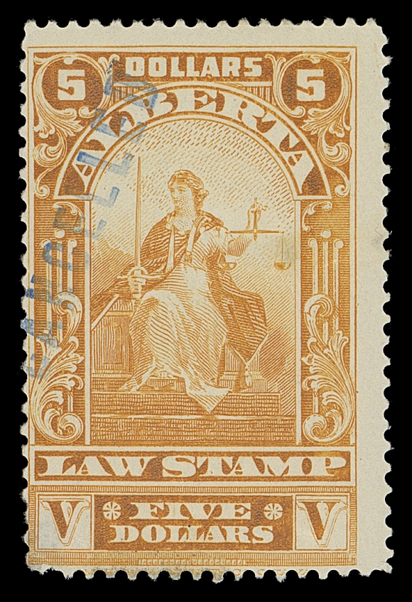 CANADA REVENUES (PROVINCIAL)  AL27/AL39,The complete set of twelve with CANCELLED handstamp in blue ($3 red brown is not known), a few with trivial flaws, a rare set, Fine+ OG / NH (Van Dam unlisted). The offered set here is the same one illustrated in the Zaluski specialized catalogue.